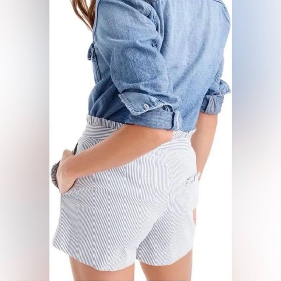 J. Crew Pants - J Crew Size 12 Blue White Stripe Beachy Nautical Preppy Seersucker Ruffle Shorts